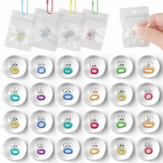 24 Pack Mini Squishy Fidget Toys with Keychains, Cute Stress Relief Sensory Squeeze Toys Bulk, Party Favors, Goodie Bag Stuffers, Classroom & Holiday Gift Set